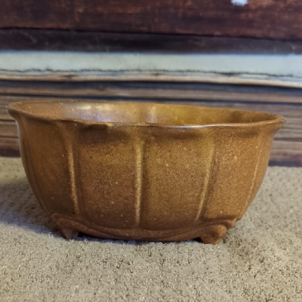 Vintage Brown Ceramic Bowl Vase Home Decor Neutral oval Stoneware - Picture 3 of 6